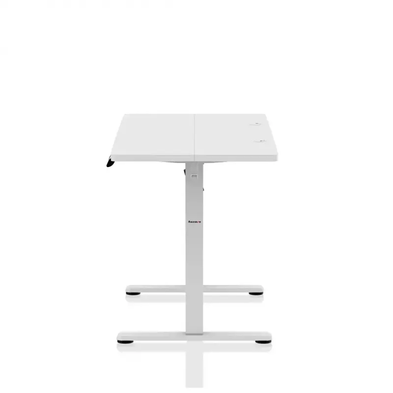 Gaming-Tisch huzaro Hero 8.1 — weißer elektrisch höhenverstellbarer Tisch 120×60 cm, 720–1180 mm, 50 kg Belastbarkeit, Kabelmanagement