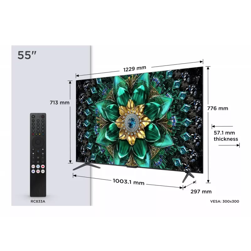 TV TCL 55Q6C 55 Zoll QD-Mini LED 4K Ultra HD, 3840×2160, Google TV, HDMI 2.1, 2.1ch 40W, HDR10+
