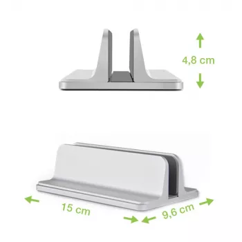 Laptop-Ständer TECHLY Vertikaler Aluminium-Notebook-Ständer Silber für bis zu 17 Zoll (96×150×48 mm, 580 g)