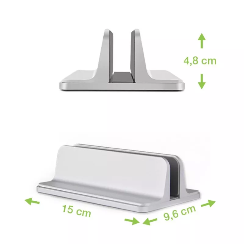 Laptop-Ständer TECHLY Vertikaler Aluminium-Notebook-Ständer Silber für bis zu 17 Zoll (96×150×48 mm, 580 g)