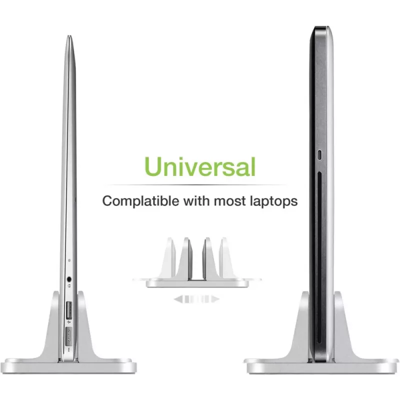 Laptop-Ständer TECHLY Vertikaler Aluminium-Notebook-Ständer Silber für bis zu 17 Zoll (96×150×48 mm, 580 g)
