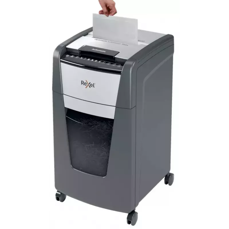 Rexel Optimum Auto+ 300M Papiervernichter Mikroschnitt 55 dB 23 cm Schwarz, Grau
