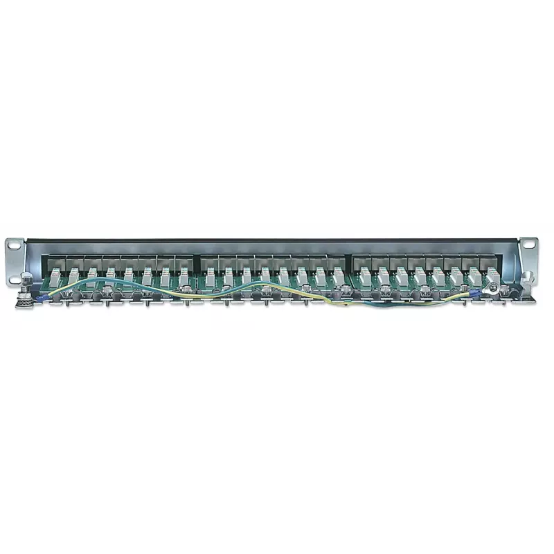 Intellinet Patch Panel, Cat6, FTP, 24-Port, 1U, geschirmt, 90° Top-Entry LSA-Leisten, Schwarz