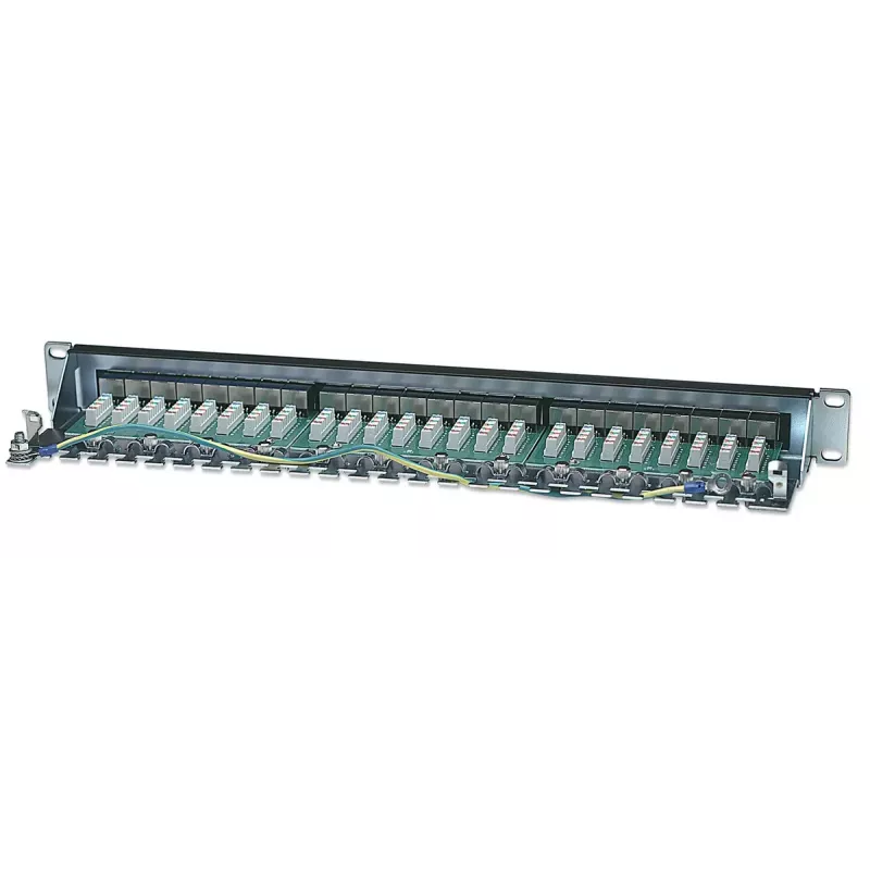 Intellinet Patch Panel, Cat6, FTP, 24-Port, 1U, geschirmt, 90° Top-Entry LSA-Leisten, Schwarz