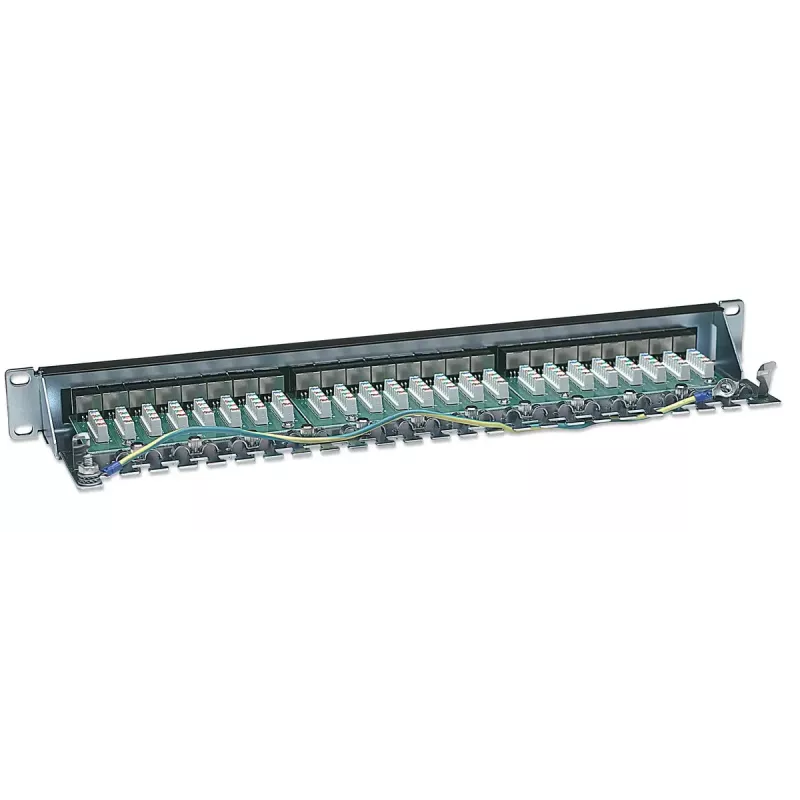 Intellinet Patch Panel, Cat6, FTP, 24-Port, 1U, geschirmt, 90° Top-Entry LSA-Leisten, Schwarz