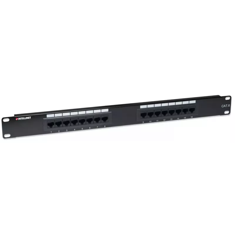 Intellinet Patch Panel, Cat6, UTP, 16-Port, 1U, Schwarz