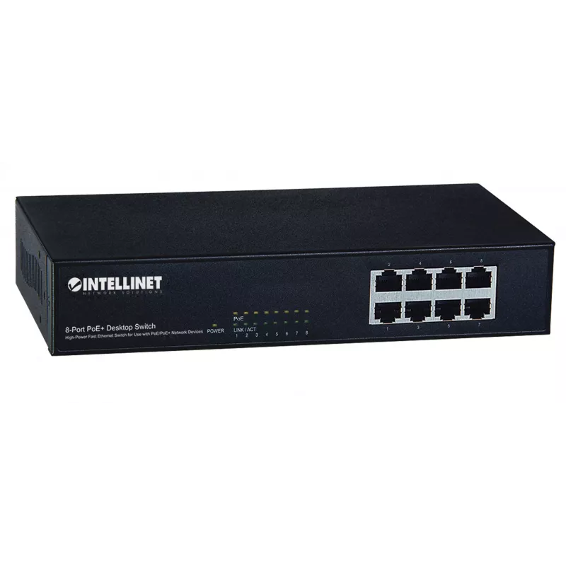 Switch, Intellinet 8-Port Fast Ethernet PoE+ Switch, 8 x PoE-Ports, 1,6 Gbit/s