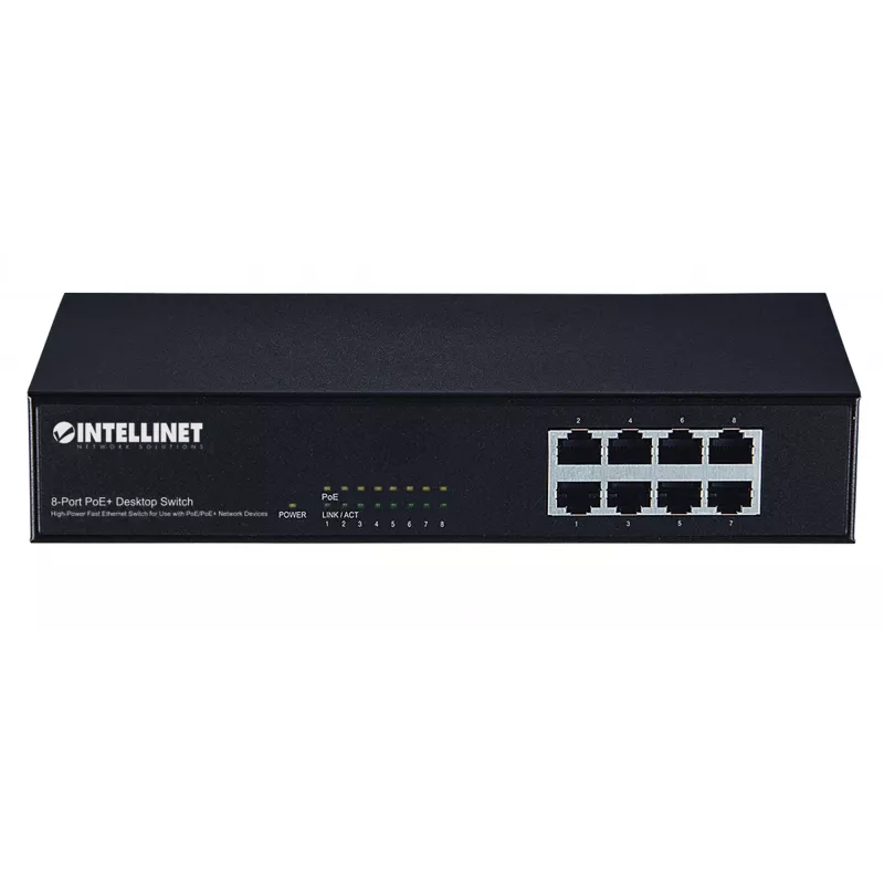 Switch, Intellinet 8-Port Fast Ethernet PoE+ Switch, 8 x PoE-Ports, 1,6 Gbit/s