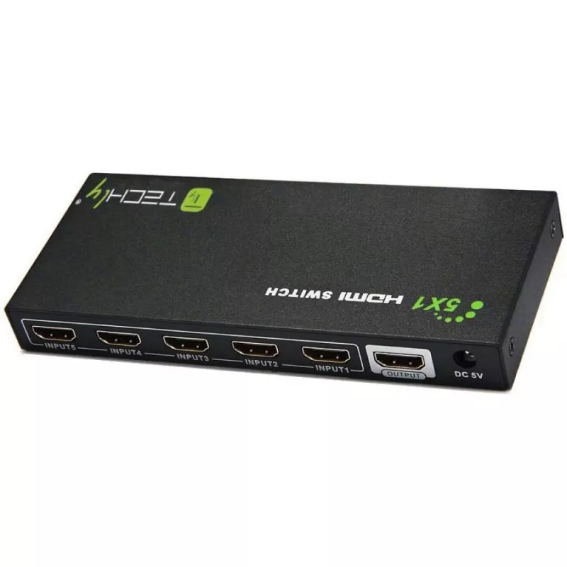 Techly 5 IN 1 OUT HDMI Switch mit Fernbedienung, 4Kx2K, 3D IDATA HDMI-4K51