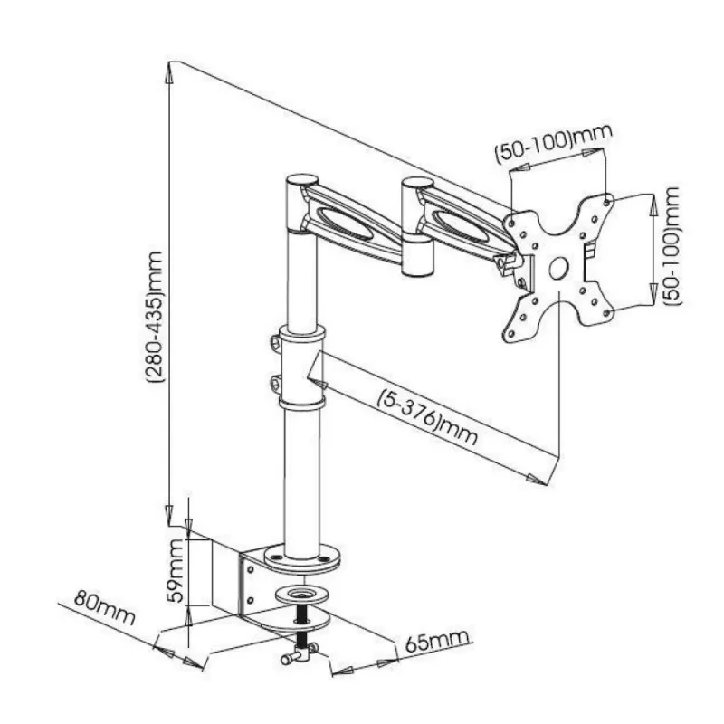 Techly 13-27 Zoll Tischständer für Monitor Langer Arm Neigbar ICA-LCD 502BK