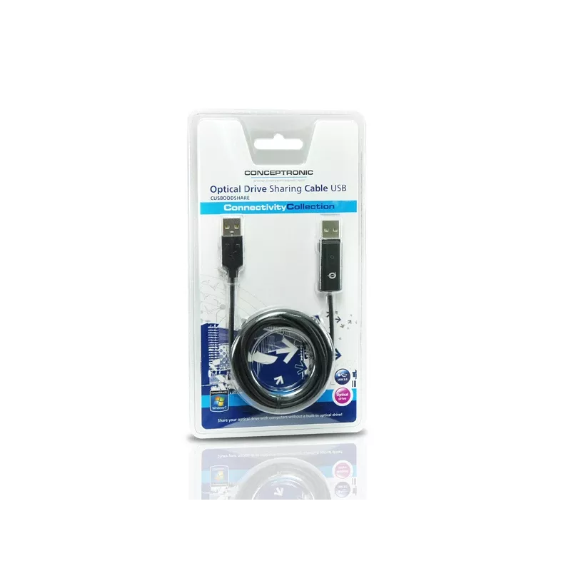 Conceptronic Optical Drive Sharing Kabel USB, 1,8 m, Schwarz, USB A, USB A, Male/Male, 20 g
