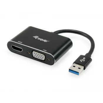 Equip USB 3.0 zu HDMI/VGA (HD15) Adapter, 3.2 Gen 1 (3.1 Gen 1), USB Typ-A, HDMI-Ausgang, 1920 x 1080 Pixel