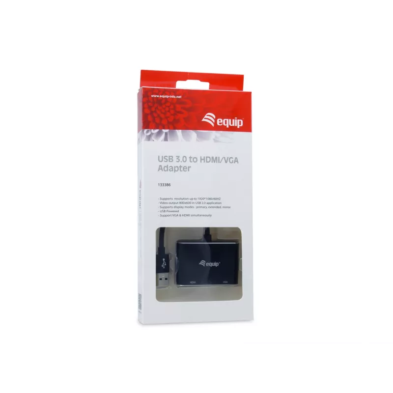 Equip USB 3.0 zu HDMI/VGA (HD15) Adapter, 3.2 Gen 1 (3.1 Gen 1), USB Typ-A, HDMI-Ausgang, 1920 x 1080 Pixel