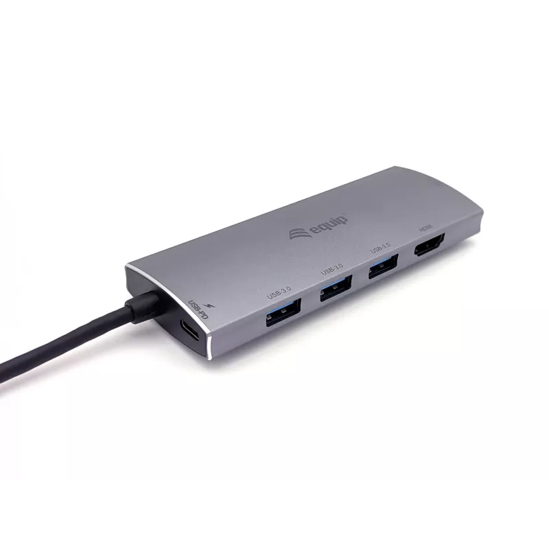 Equip USB-C 7 in 1 Multifunktionaler Adapter, USB 3.2 Gen 1 (3.1 Gen 1) Typ C, 100 W, Silber, MicroSD (TransFlash), MicroSDHC, SD, SDHC, 4K Ultra HD, 30 Hz