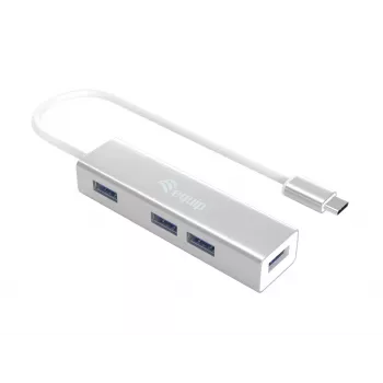 Equip USB-C auf 4-Port USB 3.0 Hub, USB 3.2 Gen 1 (3.1 Gen 1) Type-C, USB 3.2 Gen 1 (3.1 Gen 1) Type-A, 5000 Mbit/s, Silber, Aluminium, Windows 10, Windows 7, Windows 8