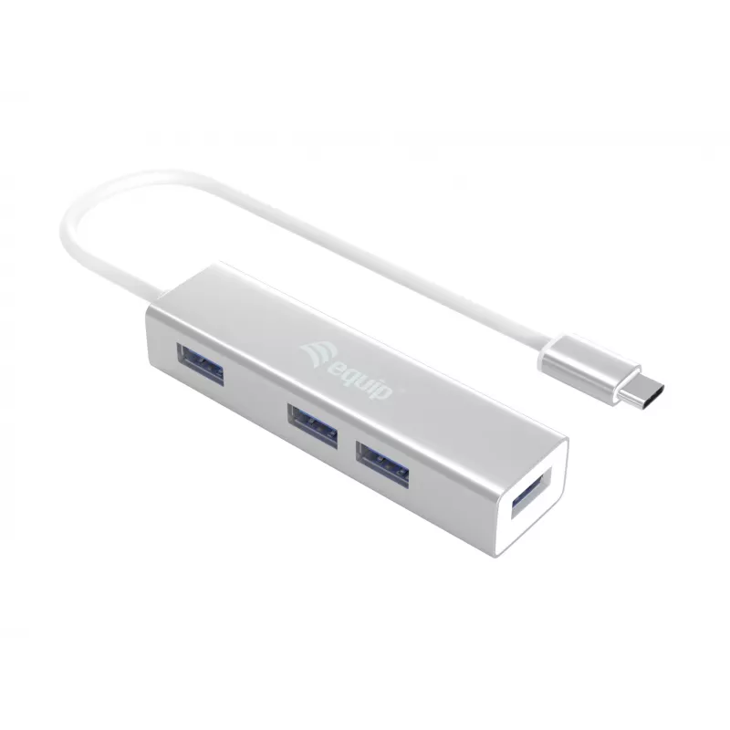 Equip USB-C auf 4-Port USB 3.0 Hub, USB 3.2 Gen 1 (3.1 Gen 1) Type-C, USB 3.2 Gen 1 (3.1 Gen 1) Type-A, 5000 Mbit/s, Silber, Aluminium, Windows 10, Windows 7, Windows 8