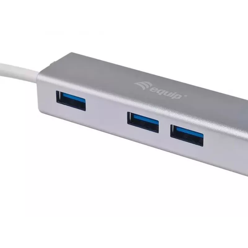 Equip USB-C auf 4-Port USB 3.0 Hub, USB 3.2 Gen 1 (3.1 Gen 1) Type-C, USB 3.2 Gen 1 (3.1 Gen 1) Type-A, 5000 Mbit/s, Silber, Aluminium, Windows 10, Windows 7, Windows 8