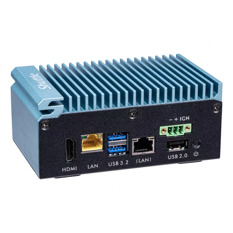 Shuttle Edge PC SPCEL02, Intel Celeron J6412, 1x HDMI, 2x 2.5G LAN, 1x COM, DIO (4x in, 4x out), 3x USB, 2x M.2, 12-24V, 24/7-Dauerbetrieb, lüfterlos, inkl. VESA- & DIN-Schienenhalterung