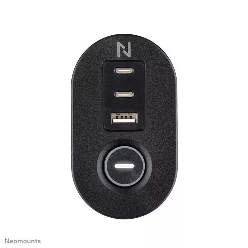 Neomounts DS22-840BL6 Tischsteckdose mit Klemme und USB-C- sowie USB-A-Anschlüssen – Schnellladung