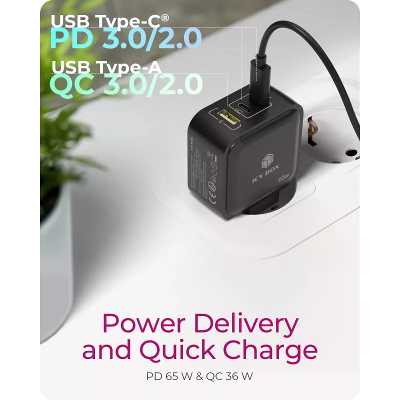 Ladegerät Indoor ICY BOX IB-PS1030-PD Universal Schwarz Schnellladung
