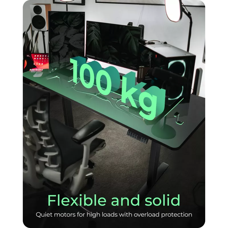 Höhenverstellbarer elektrischer Schreibtisch ICY BOX IB-EW122B-TT, schwarz, 1400×700 mm, Höhe 630–1280 mm, 100 kg Tragfähigkeit