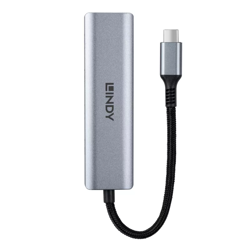 Lindy 4 Port USB 3.2 Gen 2 Typ C Hub, USB 3.2 Gen 2 (3.1 Gen 2) Typ-C, USB 3.2 Gen 2 (3.1 Gen 2) Typ-C, 10000 Mbit/s, Grau, Aluminium, Kunststoff, Rundkabel
