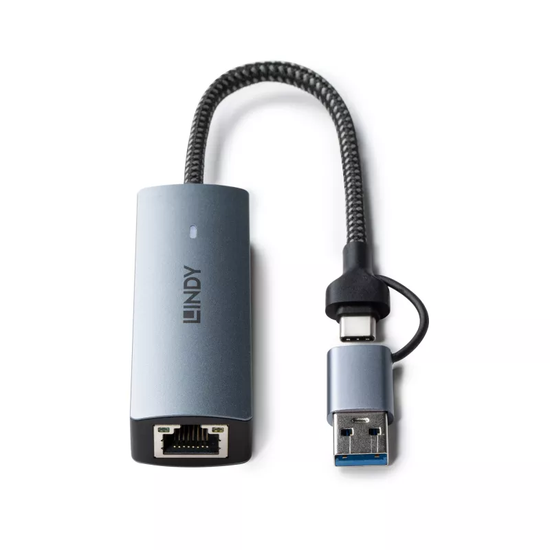 Lindy USB 3.2 Gen 1 zu 5G Ethernet Konverter, USB 3.2 Gen 2 (3.1 Gen 2) Typ-C, 5000 Mbit/s, Grau, Aluminium, Kunststoff, Rundkabel, 0,15 m