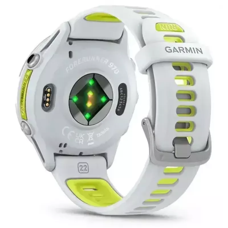Smartwatch IFIT ICON Forerunner 970 — 1,4 Zoll (3,56 cm) AMOLED 454×454, GPS, Wi‑Fi, Titangehäuse, Silikonarmband (Weiß/Gelb), 56 g