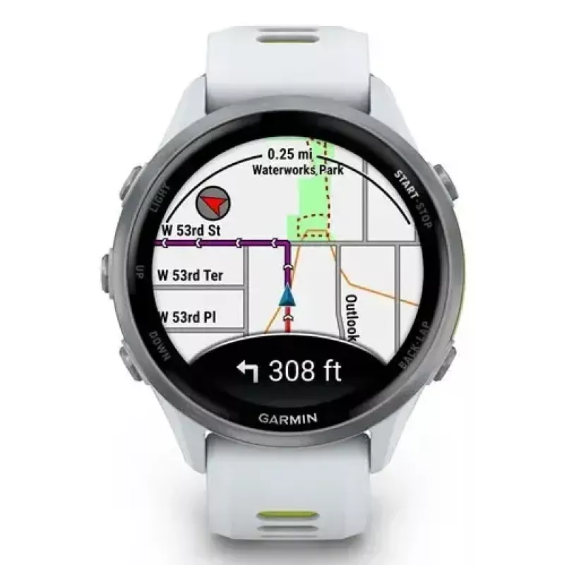 Smartwatch IFIT ICON Forerunner 970 — 1,4 Zoll (3,56 cm) AMOLED 454×454, GPS, Wi‑Fi, Titangehäuse, Silikonarmband (Weiß/Gelb), 56 g