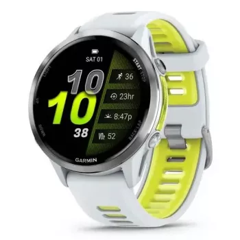 Smartwatch IFIT ICON Forerunner 970 — 1,4 Zoll (3,56 cm) AMOLED 454×454, GPS, Wi‑Fi, Titangehäuse, Silikonarmband (Weiß/Gelb), 56 g