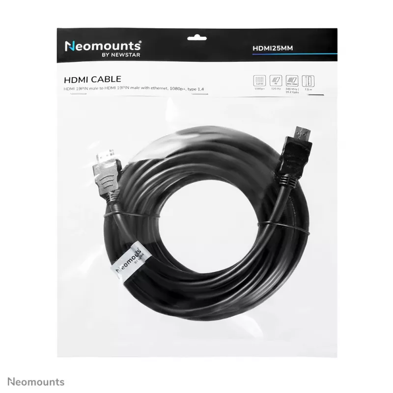 Neomounts HDMI25MM HDMI-Kabel – 7,5 Meter, 7,5 m, 10,2 Gbit/s, Schwarz