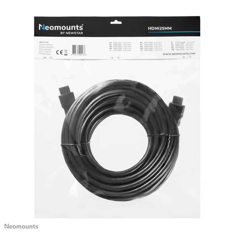 Neomounts HDMI25MM HDMI-Kabel – 7,5 Meter, 7,5 m, 10,2 Gbit/s, Schwarz