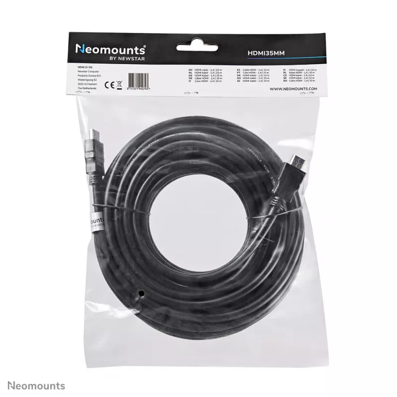 Neomounts HDMI35MM HDMI-Kabel - 10 Meter, 10 m, HDMI Typ A (Standard), HDMI Typ A (Standard), 10,2 Gbit/s, Schwarz