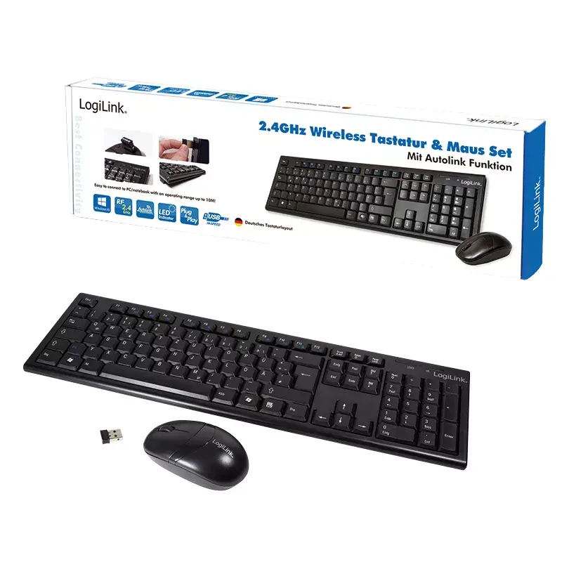 Kabelloses Tastatur-Maus-Set LogiLink ID0104 Schwarz