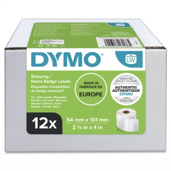 DYMO Authentic LabelWriter Large Shipping Labels/Name Badges | 54 mm x 101 mm | 12 Rollen à 220 (2.640 Easy-Peel-Etiketten) | Selbstklebend | für LabelWriter Etikettendrucker
