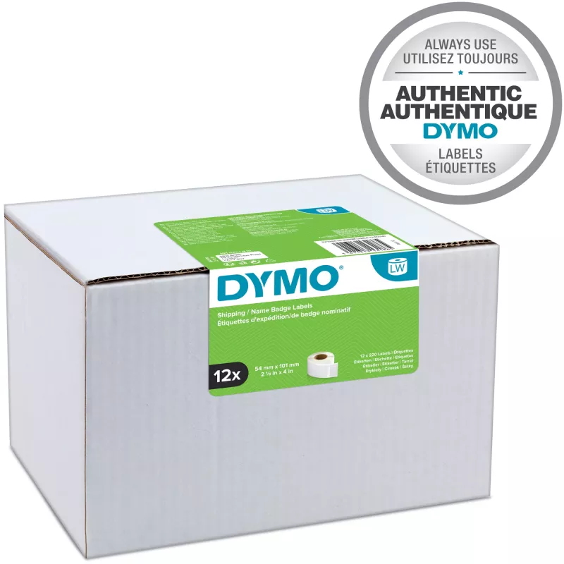 DYMO Authentic LabelWriter Large Shipping Labels/Name Badges | 54 mm x 101 mm | 12 Rollen à 220 (2.640 Easy-Peel-Etiketten) | Selbstklebend | für LabelWriter Etikettendrucker