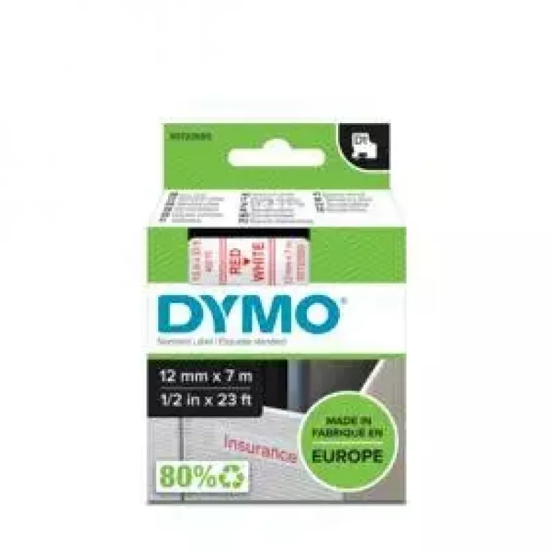 DYMO Authentic D1 Labels | Roter Aufdruck auf Weißband | 12 mm x 7 m | Selbstklebende Etiketten für LabelManager Etikettendrucker | Hergestellt in Europa