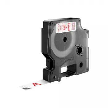 DYMO Authentic D1 Labels | Roter Aufdruck auf Weißband | 12 mm x 7 m | Selbstklebende Etiketten für LabelManager Etikettendrucker | Hergestellt in Europa