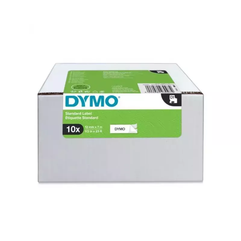 DYMO Authentic D1 Etiketten | Schwarzer Druck auf Weiß | 12 mm x 7 m | Selbstklebende Etiketten für LabelManager Etikettendrucker | 10 Stück