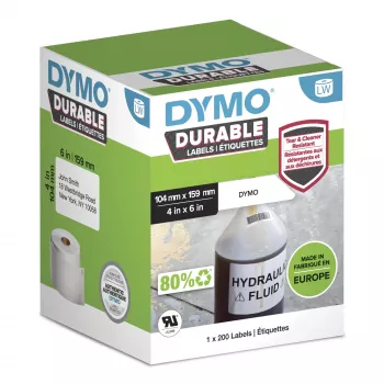 DYMO Authentic LabelWriter Durable Labels | 104mm x 159mm | Weißes Polypropylen | 200 große selbstklebende Etiketten | Hochleistungsfähig | Für LabelWriter Etikettendrucker
