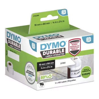 DYMO LabelWriter Durable Industrieetiketten | 19 mm x 64 mm | Weiß Poly | 2 Rollen à 450 (900 selbstklebende Etiketten) | Original | Für LabelWriter Etikettendrucker