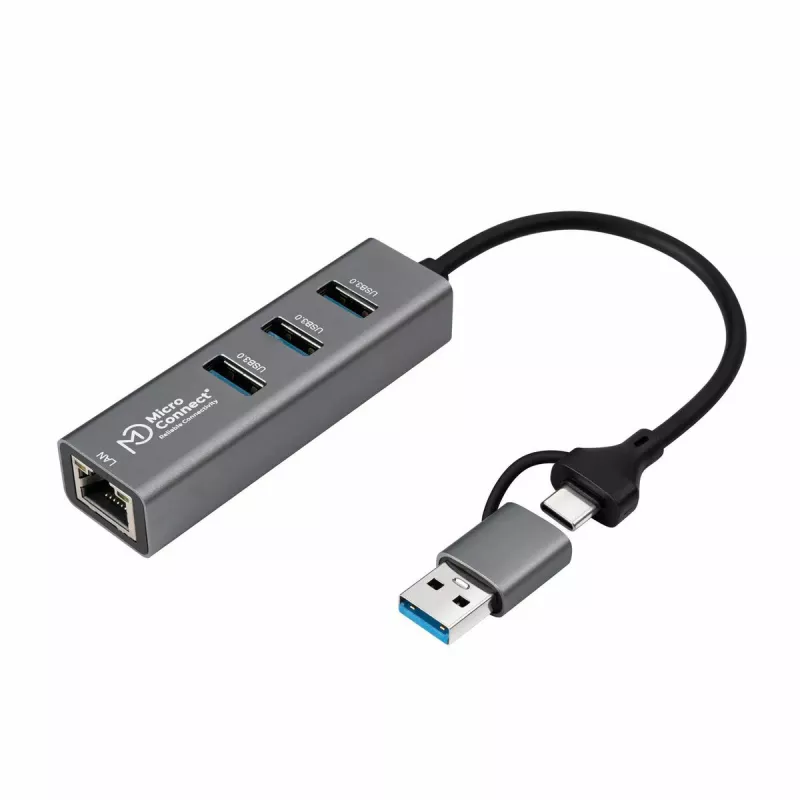 Microconnect USBHUB-RJ45-2IN1 Schnittstellen-Hub USB 3.2 Gen 1 (3.1 Gen 1) Typ-A 5000 Mbit/s Schwarz