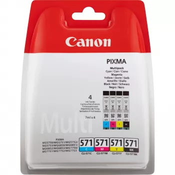 Canon CLI-571 BK/C/M/Y Tintenpatronen Multipack, Schwarz, Cyan, Magenta, Gelb, 4 Stück, 349 Seiten, Multipack