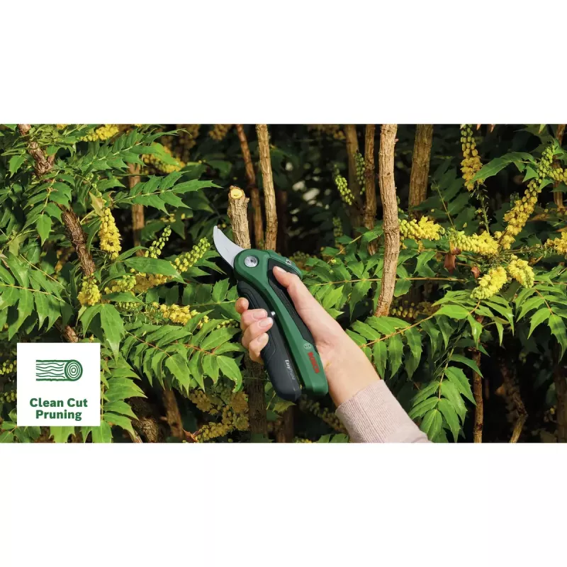 Astschere Bosch EasyPrune Bypass, Edelstahlklinge, 2,5 cm Schnittkapazität, wiederaufladbarer 5,4-Wh-Akku, Sicherheitssperre
