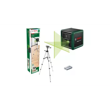 Laser-Wasserwaage Bosch Quigo Grün mit Stativ 1,1 m — kompaktes Kreuzlinienlaser-Set