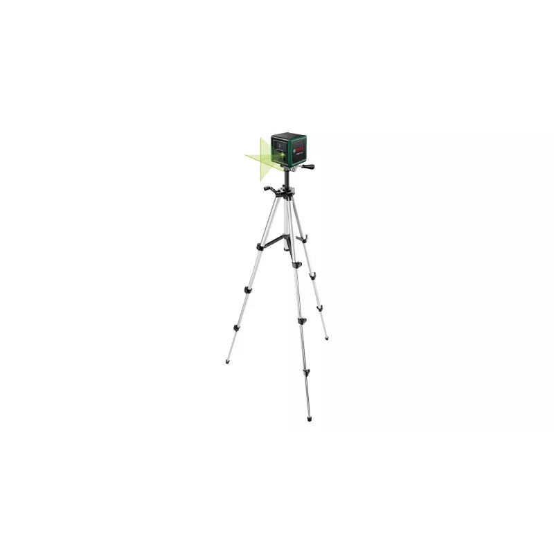 Laser-Wasserwaage Bosch Quigo Grün mit Stativ 1,1 m — kompaktes Kreuzlinienlaser-Set