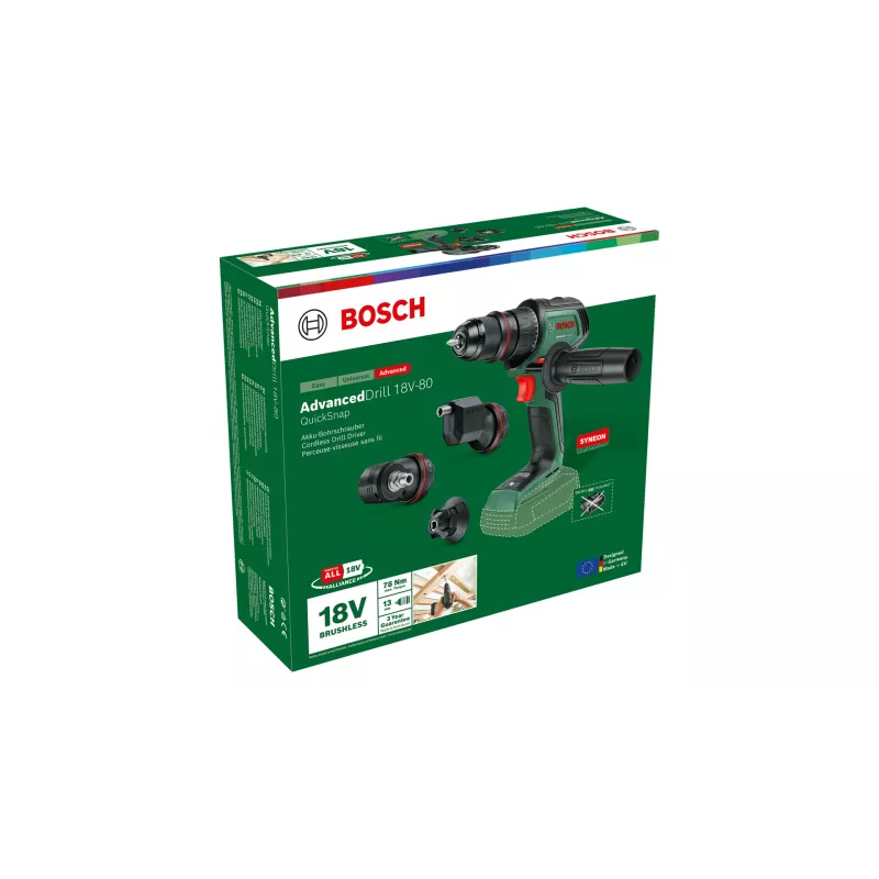 Akku-Bohrschrauber Bosch AdvancedDrill 18V-80 QuickSnap Solo — 18 V, kompakt, grün/schwarz