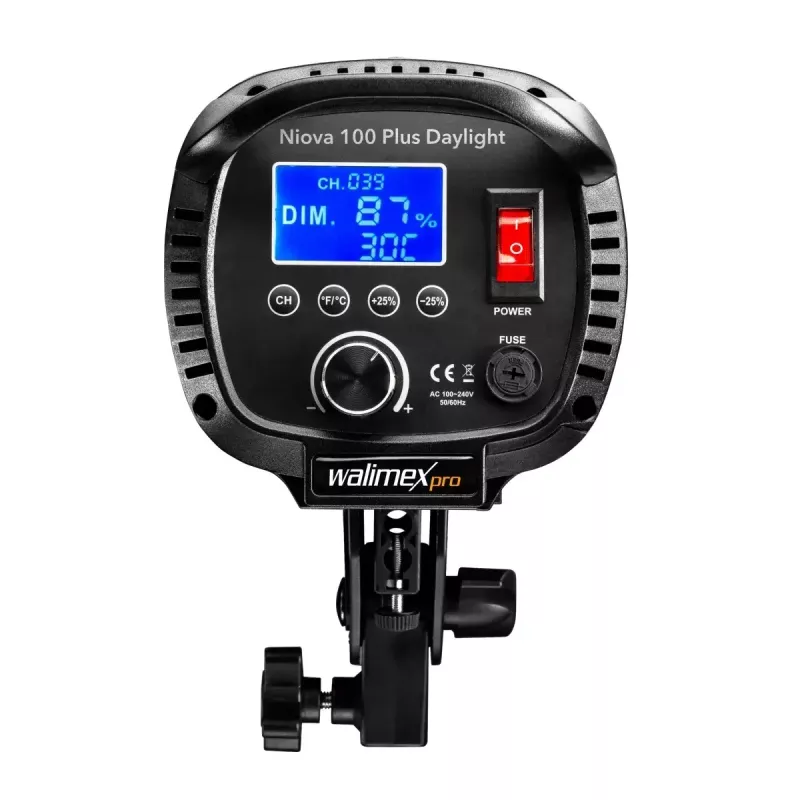 Studio LED-Licht Walimex Niova 100 W, 1 LED-Leuchtmittel, schwarzes Metall-/Kunststoffgehäuse, LCD, 220–240 V, 50 Hz