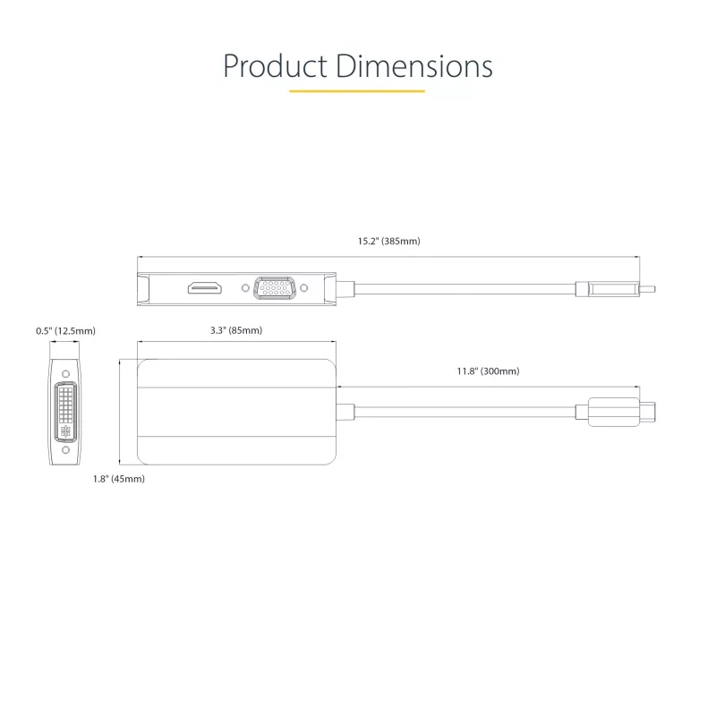 StarTech.com USB-C-Videoadapter, USB-C auf HDMI DVI VGA Adapter, Bis zu 4K 60Hz, Aluminium, Multiport-Video-Display-Adapter, Thunderbolt 3/4-kompatibel, USB-Typ-C-Reiseadapter