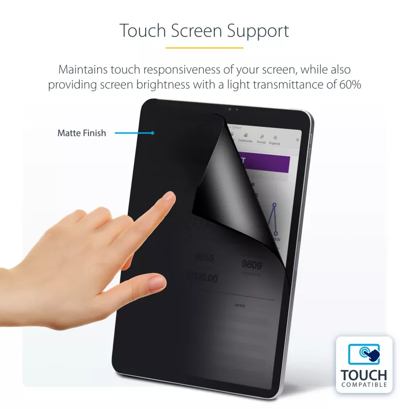 StarTech.com 4-Wege-Blickschutzfolie für 11-Zoll iPad Pro, für Hoch-/Querformat, touchfähig, +/- 30° Blickwinkel, blockiert bis zu 51 % Blaulicht, blendfrei